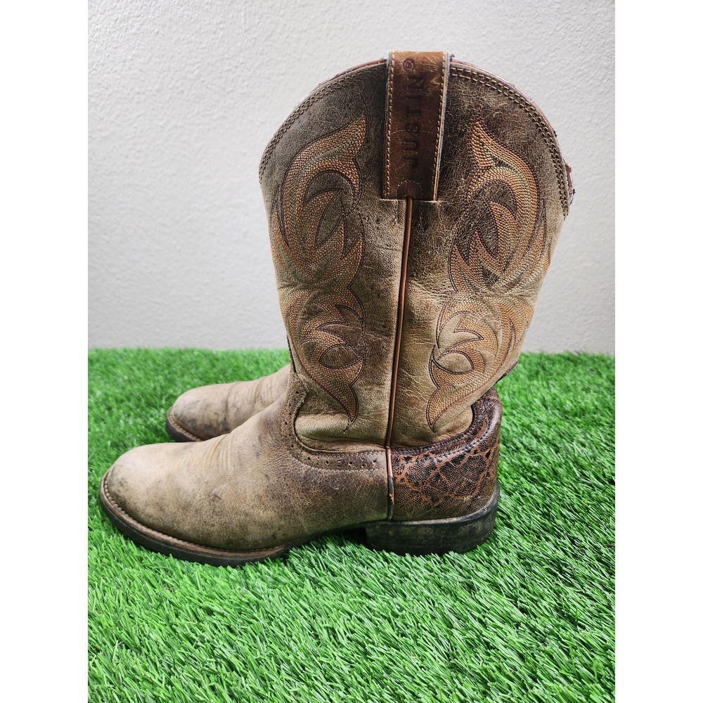 Justin Boots Mens Size 9 Brown Leather Western Round Toe Mid Calf Pull On 7206